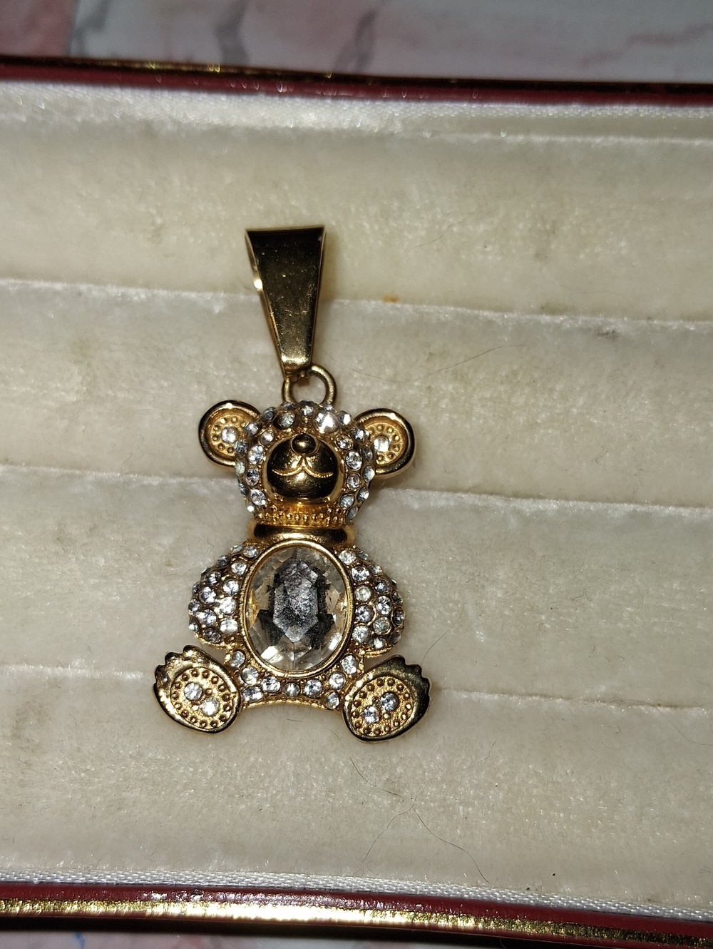 Gold Teddy Bear Crystal Pendant Necklace - Women Jewelry